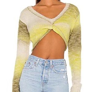 For Love & Lemons Celeste Twist Front Crop Sweater in Green Ombre | REVOLVE
